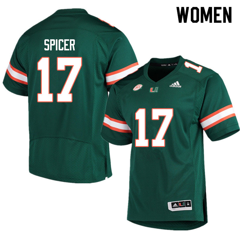 Adidas Miami Hurricanes Women #17 Jack Spicer College Football Jerseys Sale-Green